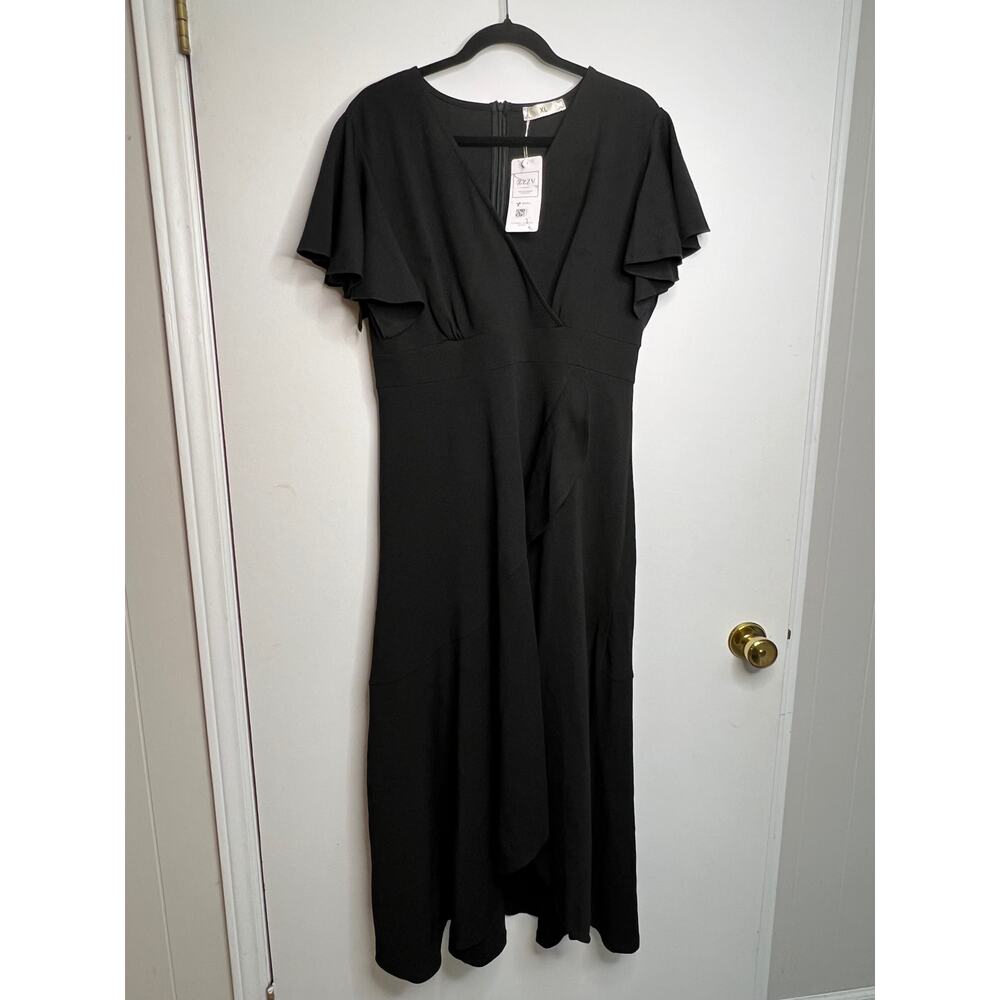 Zzv Women’s Short Sleeve V Neck Long Dress Black Size XL